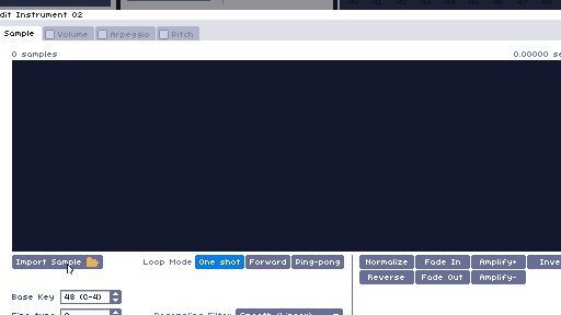 Importing a sample into the sample editor Animated image of importing a sample into the sample editor