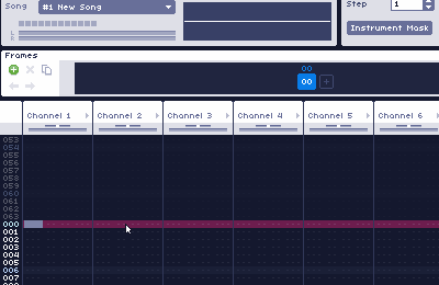 Entering notes and effects in the pattern editor Animated image of a melody being typed into the pattern editor
